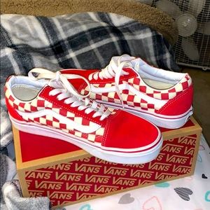 Red and white checkered vans